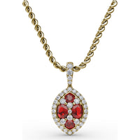 Marquise Cluster Ruby and Pavé Diamond Halo Pendant with Twisted Rope Chain by Fana - 1.05 Carat Total Gemstone Weight