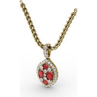 Marquise Cluster Ruby and Pavé Diamond Halo Pendant with Twisted Rope Chain by Fana - 1.05 Carat Total Gemstone Weight