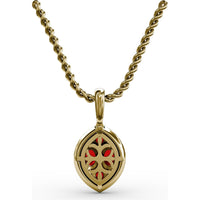 Marquise Cluster Ruby and Pavé Diamond Halo Pendant with Twisted Rope Chain by Fana - 1.05 Carat Total Gemstone Weight