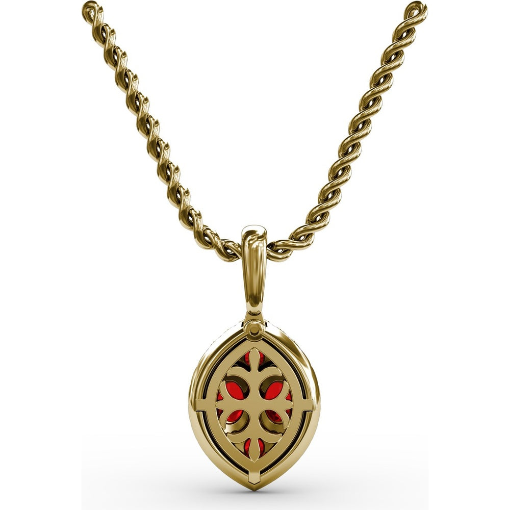 Marquise Cluster Ruby and Pavé Diamond Halo Pendant with Twisted Rope Chain by Fana - 1.05 Carat Total Gemstone Weight