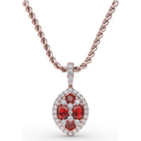 Marquise Cluster Ruby and Pavé Diamond Halo Pendant with Twisted Rope Chain by Fana - 1.05 Carat Total Gemstone Weight