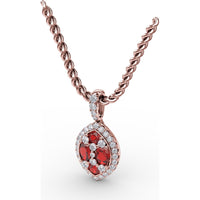 Marquise Cluster Ruby and Pavé Diamond Halo Pendant with Twisted Rope Chain by Fana - 1.05 Carat Total Gemstone Weight