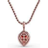 Marquise Cluster Ruby and Pavé Diamond Halo Pendant with Twisted Rope Chain by Fana - 1.05 Carat Total Gemstone Weight