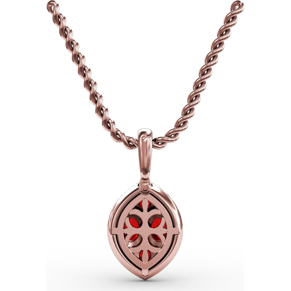 Marquise Cluster Ruby and Pavé Diamond Halo Pendant with Twisted Rope Chain by Fana - 1.05 Carat Total Gemstone Weight