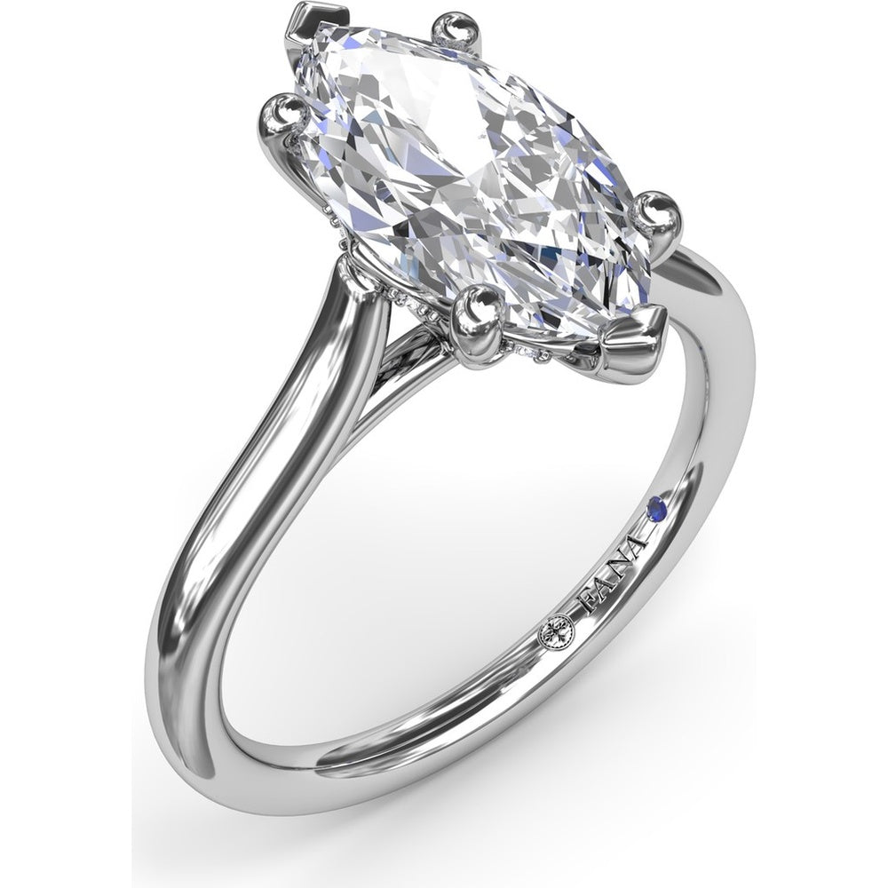 Marquise Cut Diamond Engagement Ring Setting with Split Prongs and Hidden Halo by Fana - 0.08 Carat Total Diamond Weight