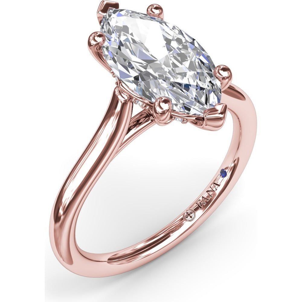 Marquise Cut Diamond Engagement Ring Setting with Split Prongs and Hidden Halo by Fana - 0.08 Carat Total Diamond Weight