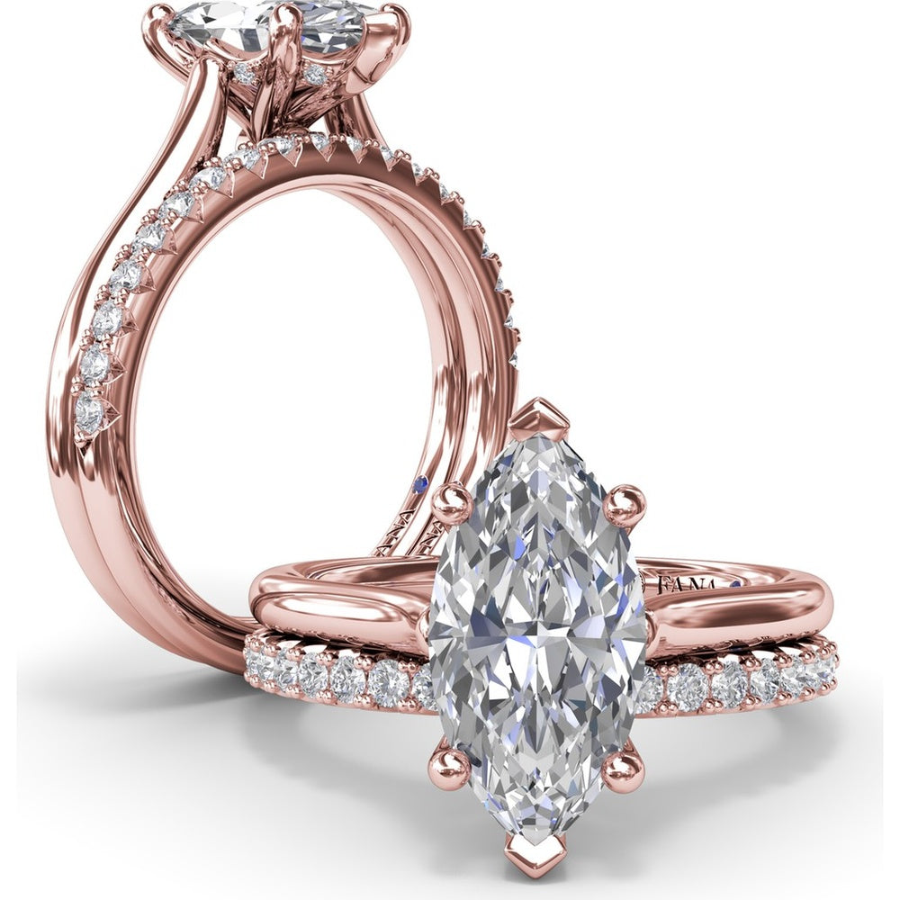 Marquise Cut Diamond Engagement Ring Setting with Split Prongs and Hidden Halo by Fana - 0.08 Carat Total Diamond Weight