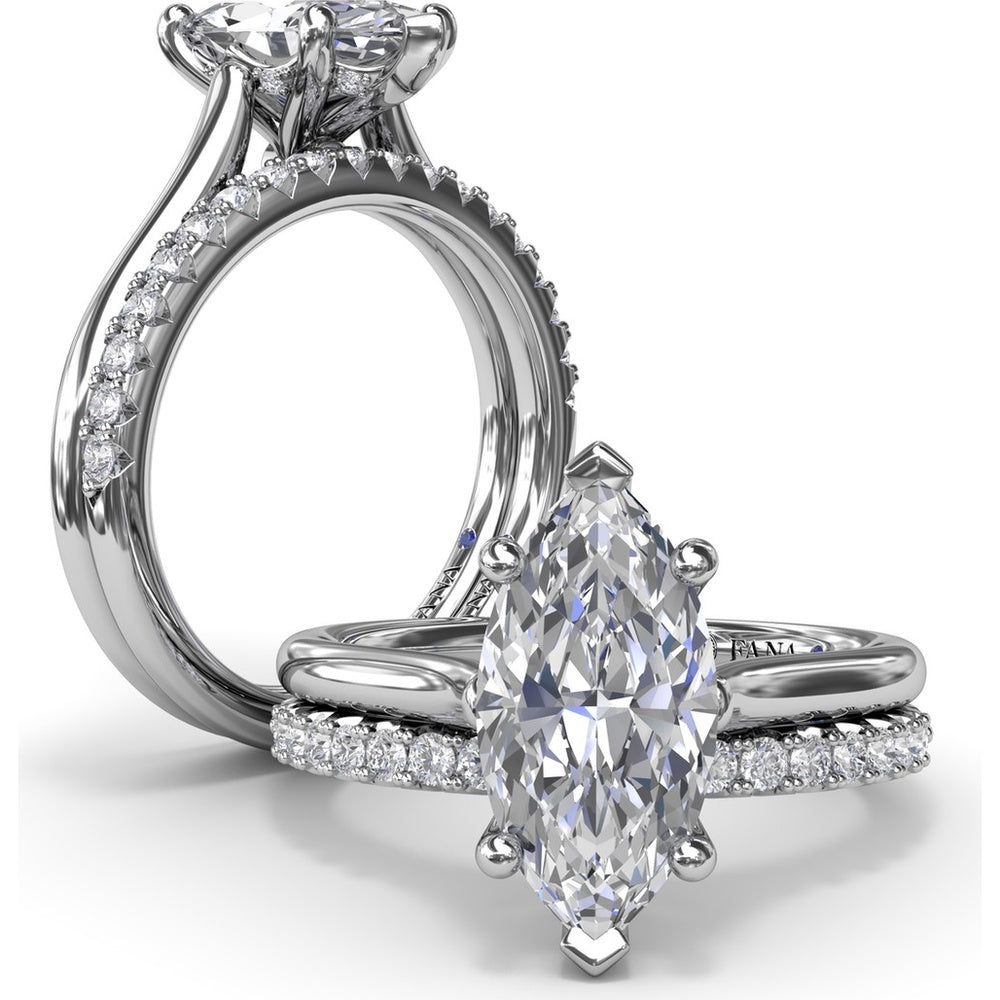Marquise Cut Diamond Engagement Ring Setting with Split Prongs and Hidden Halo by Fana - 0.08 Carat Total Diamond Weight