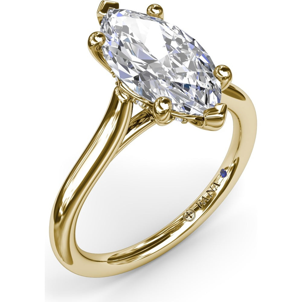 Marquise Cut Diamond Engagement Ring Setting with Split Prongs and Hidden Halo by Fana - 0.08 Carat Total Diamond Weight
