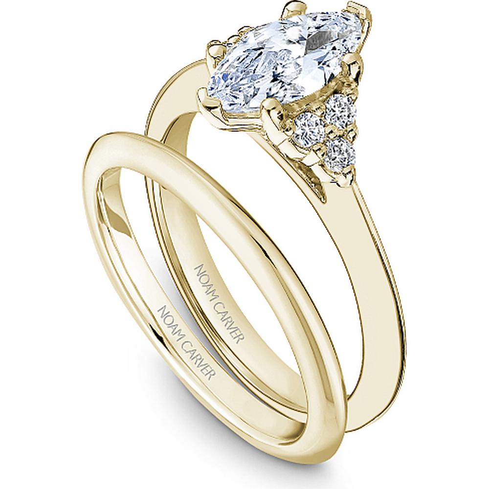 Marquise Cut Diamond Engagement Ring with Cluster Side Stones in Yellow Gold by Noam Carver<em> - Choose Your Center Diamond: 1 to 5 Carats, Sustainable Lab-Grown or Natural Earth-Mined</em>