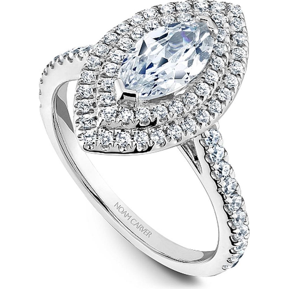 Marquise Cut Diamond Engagement Ring with Halo and Pavé Band in White Gold by Noam Carver<em> - Choose Your Center Diamond: 1 to 5 Carats, Sustainable Lab-Grown or Natural Earth-Mined</em>