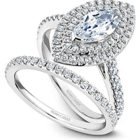 Marquise Cut Diamond Engagement Ring with Halo and Pavé Band in White Gold by Noam Carver<em> - Choose Your Center Diamond: 1 to 5 Carats, Sustainable Lab-Grown or Natural Earth-Mined</em>