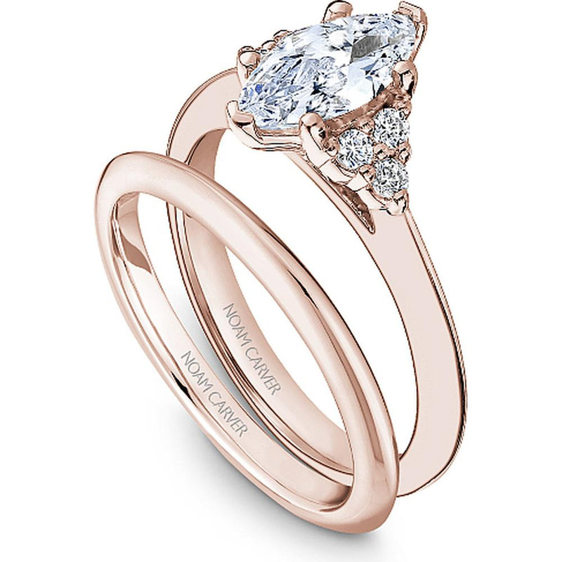 Marquise Cut Diamond Engagement Ring with Rose Gold Band and Round Diamond Accents by Noam Carver<em> - Choose Your Center Diamond: 1 to 5 Carats, Sustainable Lab-Grown or Natural Earth-Mined</em>