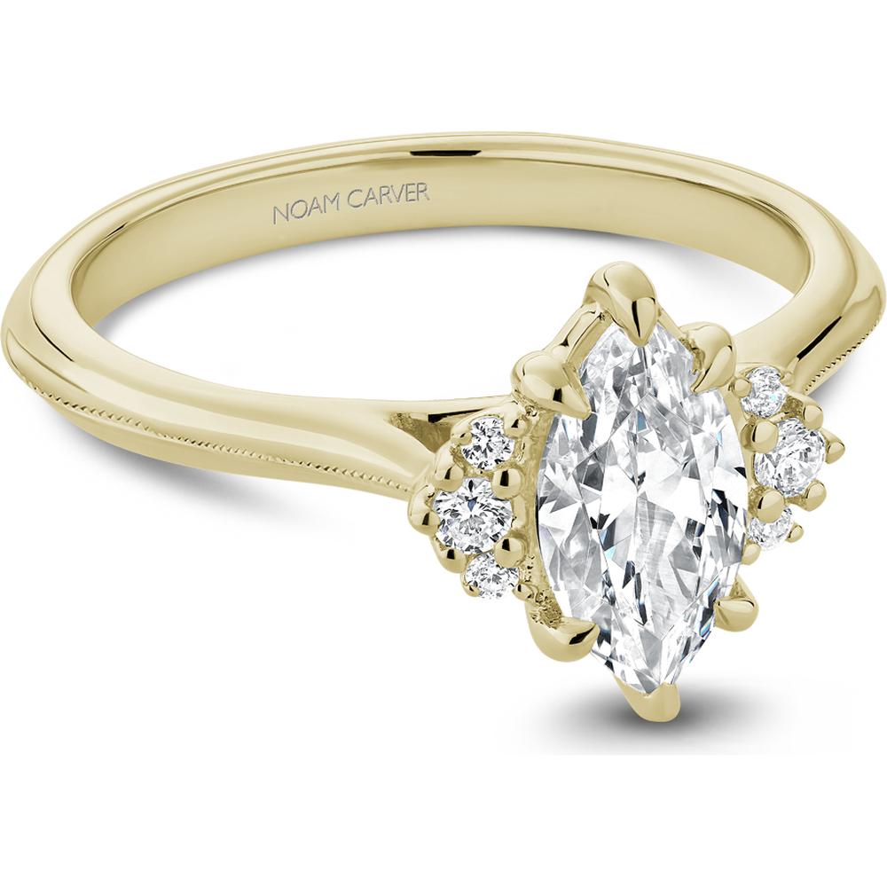 Marquise Cut Diamond Engagement Ring with Round Diamond Accents in Yellow Gold by Noam Carver<em> - Choose Your Center Diamond: 1 to 5 Carats, Sustainable Lab-Grown or Natural Earth-Mined</em>