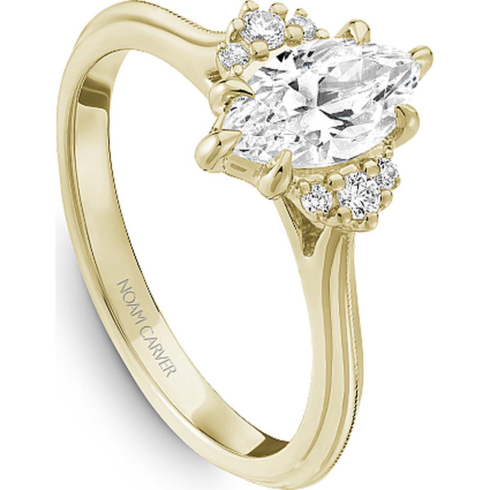 Marquise Cut Diamond Engagement Ring with Round Diamond Accents in Yellow Gold by Noam Carver<em> - Choose Your Center Diamond: 1 to 5 Carats, Sustainable Lab-Grown or Natural Earth-Mined</em>