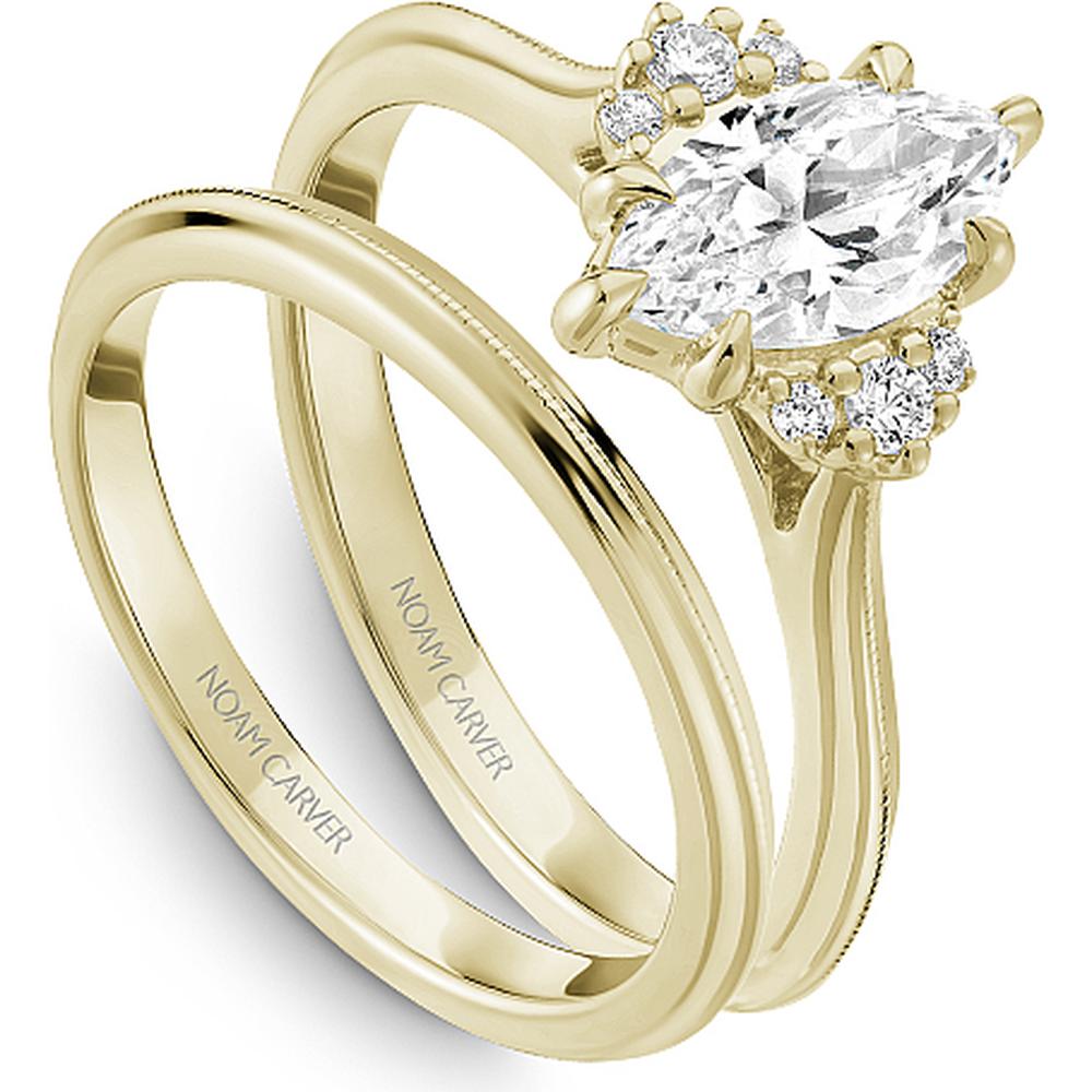 Marquise Cut Diamond Engagement Ring with Round Diamond Accents in Yellow Gold by Noam Carver<em> - Choose Your Center Diamond: 1 to 5 Carats, Sustainable Lab-Grown or Natural Earth-Mined</em>