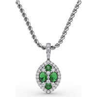 Marquise Emerald and Diamond Halo Pendant by Fana - 0.89 Carat Total Gemstone Weight