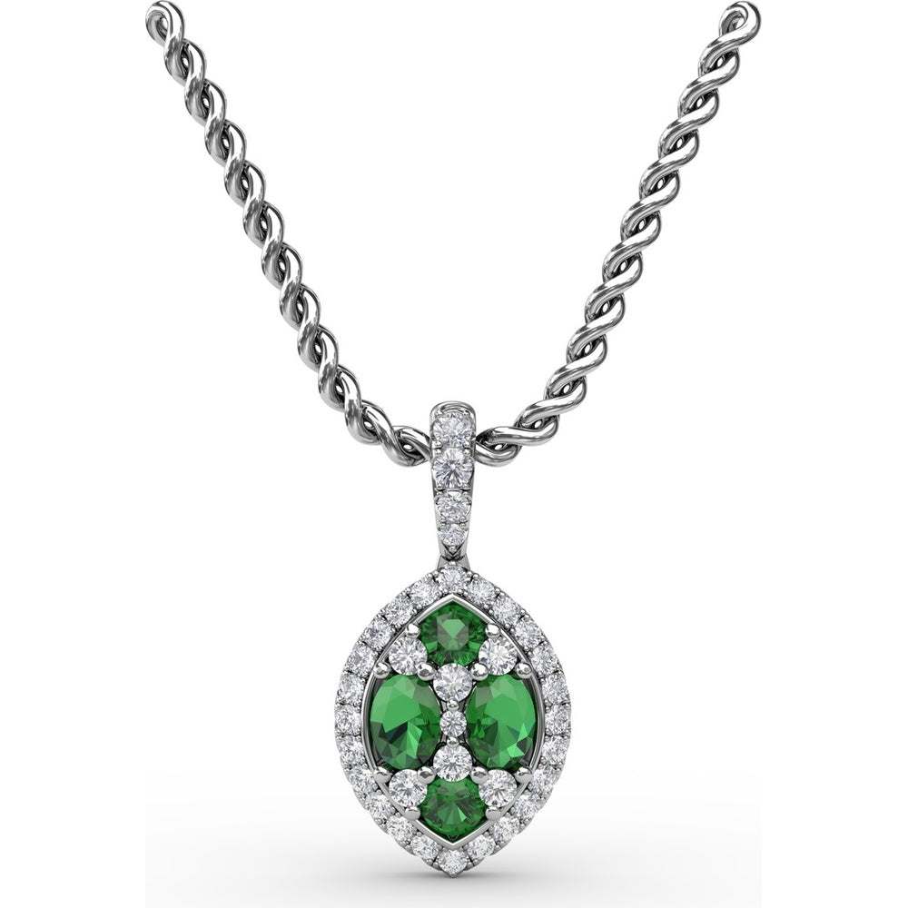 Marquise Emerald and Diamond Halo Pendant by Fana - 0.89 Carat Total Gemstone Weight