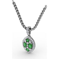 Marquise Emerald and Diamond Halo Pendant by Fana - 0.89 Carat Total Gemstone Weight