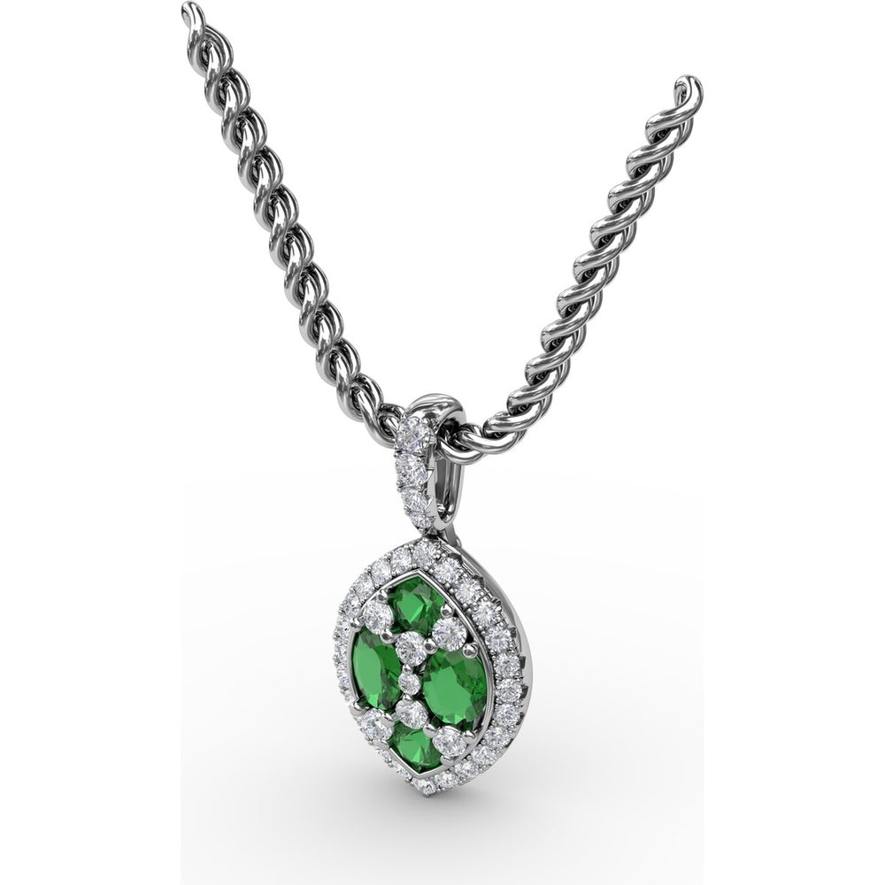 Marquise Emerald and Diamond Halo Pendant by Fana - 0.89 Carat Total Gemstone Weight