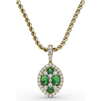 Marquise Emerald and Diamond Halo Pendant by Fana - 0.89 Carat Total Gemstone Weight