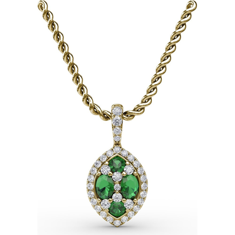 Marquise Emerald and Diamond Halo Pendant by Fana - 0.89 Carat Total Gemstone Weight
