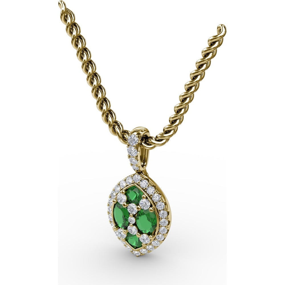 Marquise Emerald and Diamond Halo Pendant by Fana - 0.89 Carat Total Gemstone Weight
