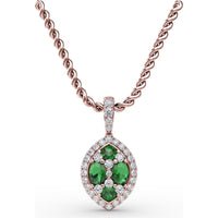 Marquise Emerald and Diamond Halo Pendant by Fana - 0.89 Carat Total Gemstone Weight