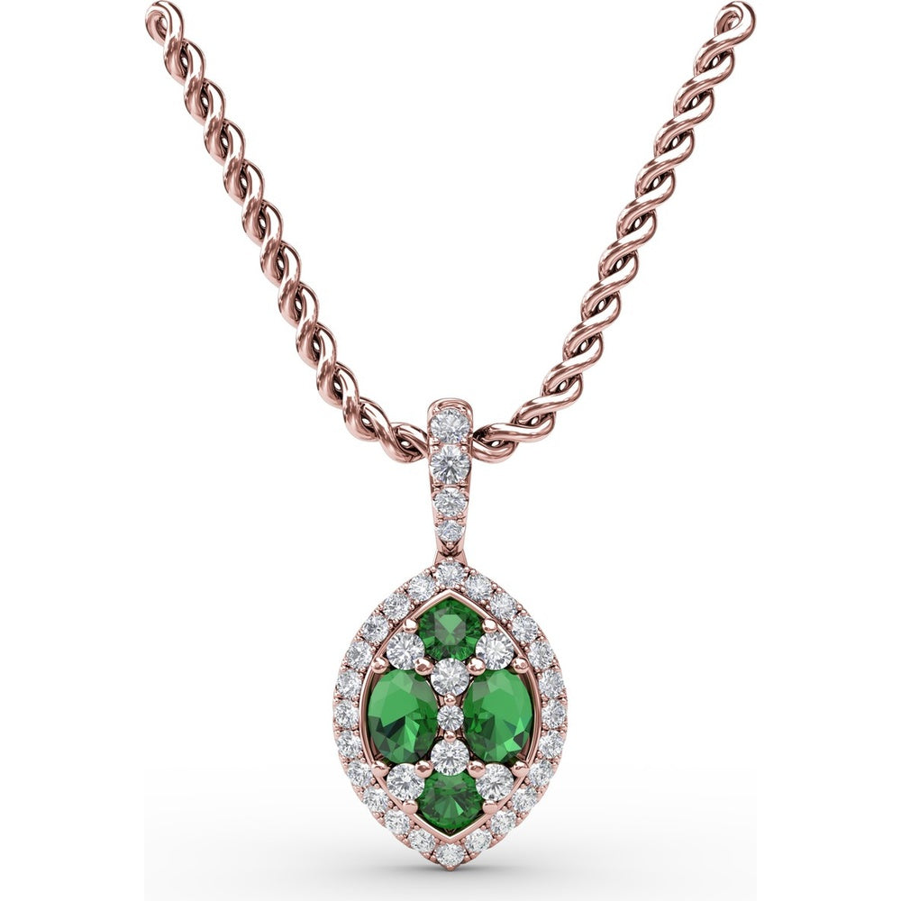 Marquise Emerald and Diamond Halo Pendant by Fana - 0.89 Carat Total Gemstone Weight