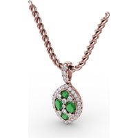 Marquise Emerald and Diamond Halo Pendant by Fana - 0.89 Carat Total Gemstone Weight