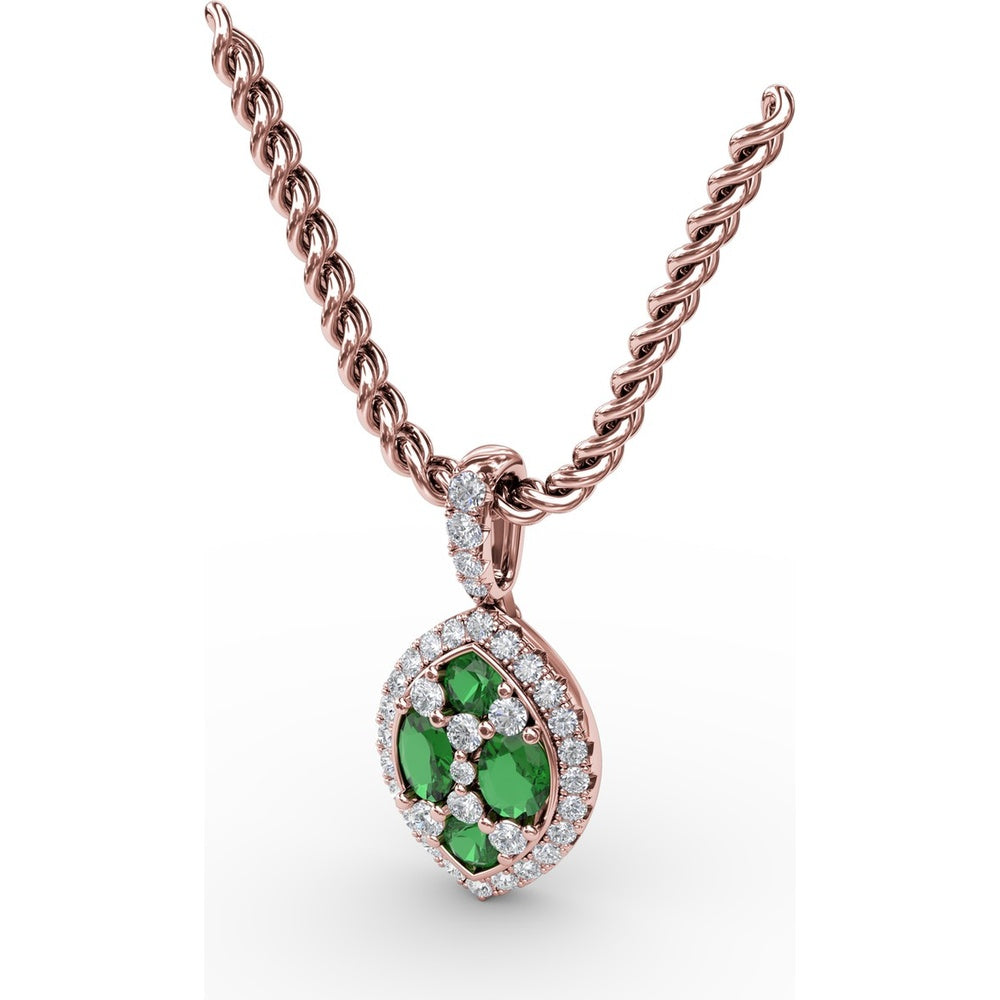 Marquise Emerald and Diamond Halo Pendant by Fana - 0.89 Carat Total Gemstone Weight