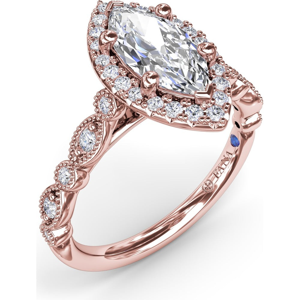 Marquise Engagement Ring Setting with Detailed Milgrain and Pavé Band - 0.29 Carat Total Side Stone Weight by Fana