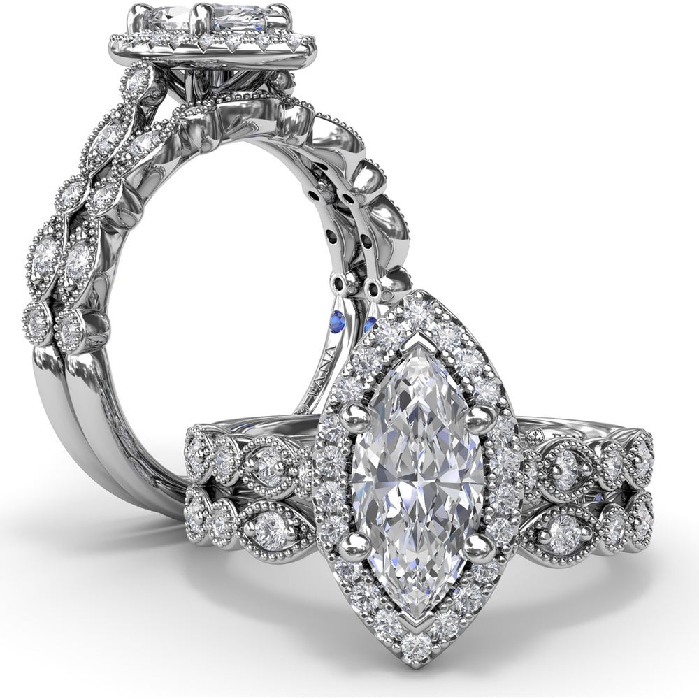 Marquise Engagement Ring Setting with Detailed Milgrain and Pavé Band - 0.29 Carat Total Side Stone Weight by Fana