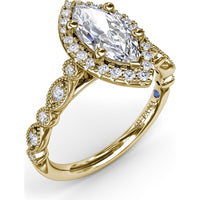 Marquise Engagement Ring Setting with Detailed Milgrain and Pavé Band - 0.29 Carat Total Side Stone Weight by Fana