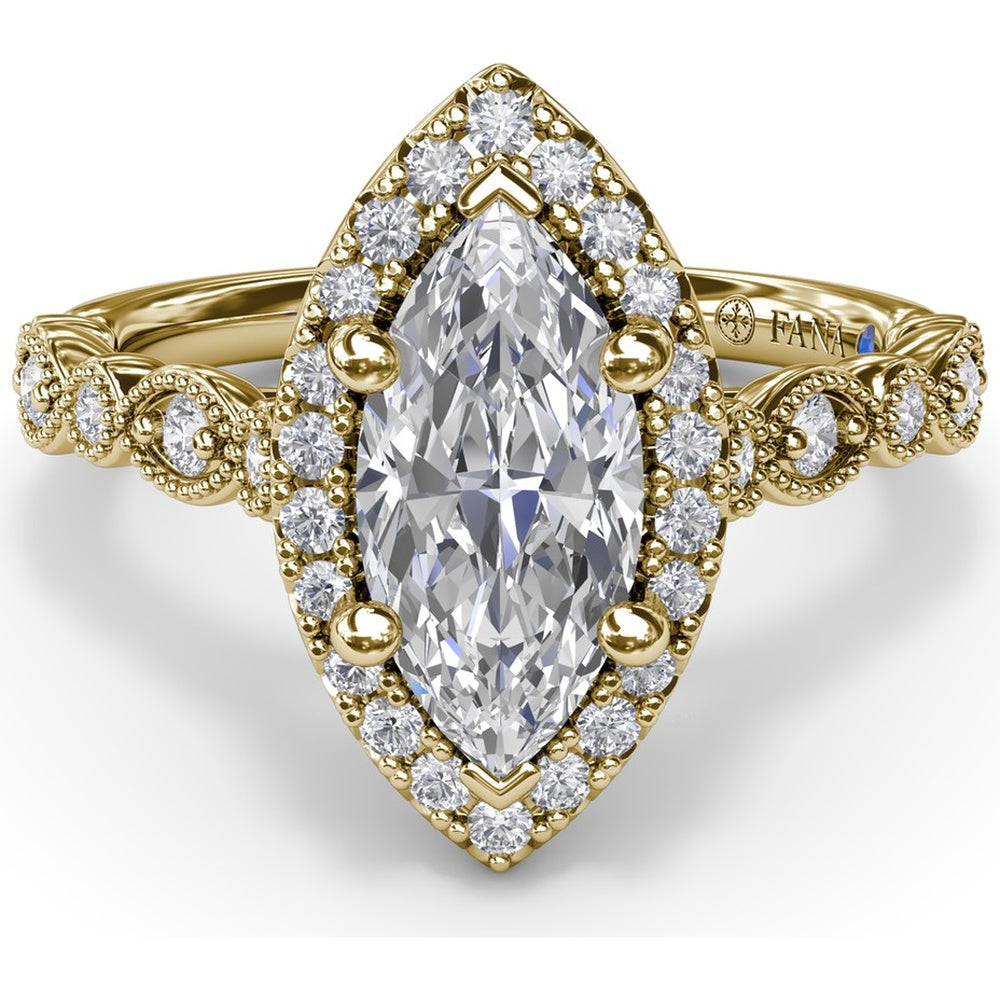 Marquise Engagement Ring Setting with Detailed Milgrain and Pavé Band - 0.29 Carat Total Side Stone Weight by Fana