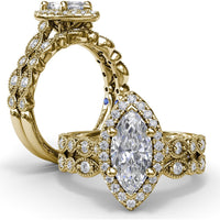 Marquise Engagement Ring Setting with Detailed Milgrain and Pavé Band - 0.29 Carat Total Side Stone Weight by Fana