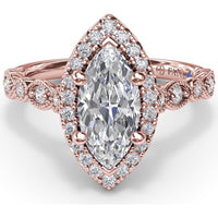 Marquise Engagement Ring Setting with Detailed Milgrain and Pavé Band - 0.29 Carat Total Side Stone Weight by Fana