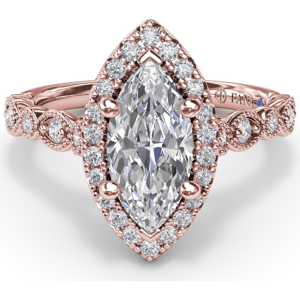 Marquise Engagement Ring Setting with Detailed Milgrain and Pavé Band - 0.29 Carat Total Side Stone Weight by Fana