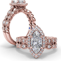 Marquise Engagement Ring Setting with Detailed Milgrain and Pavé Band - 0.29 Carat Total Side Stone Weight by Fana