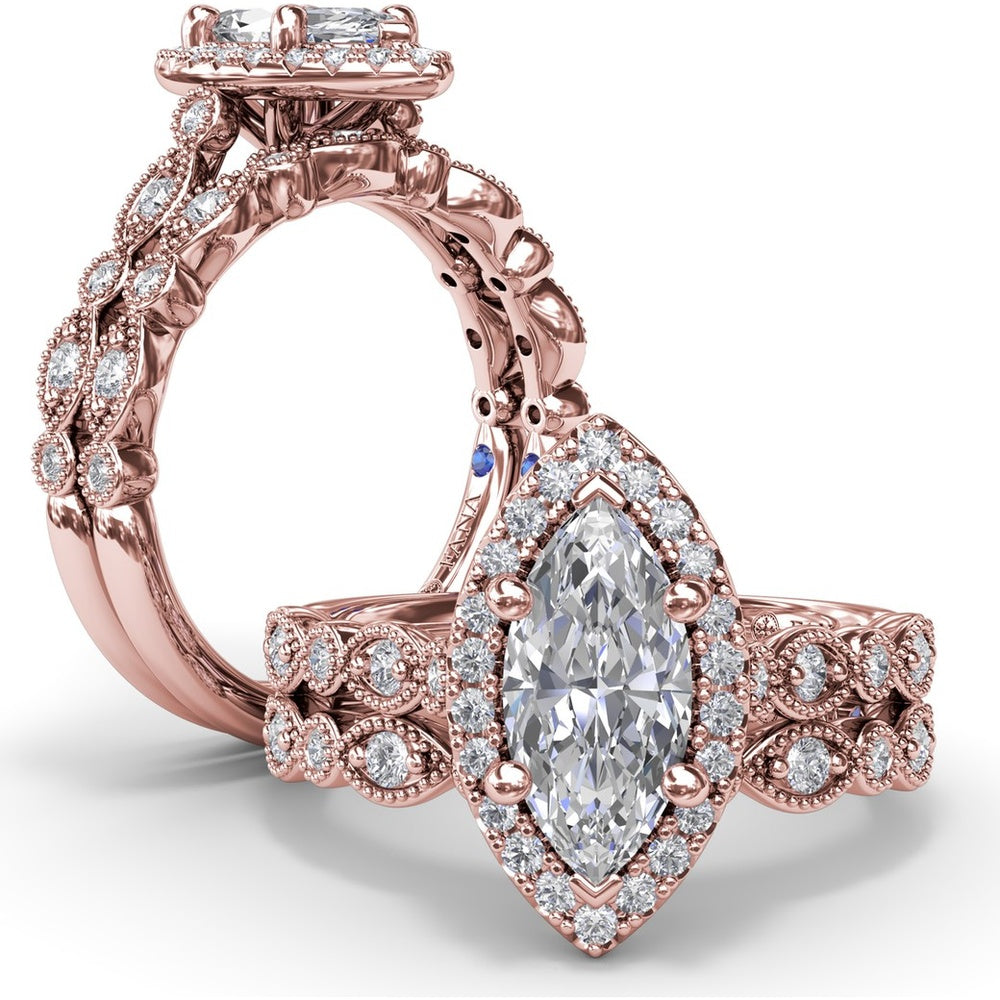 Marquise Engagement Ring Setting with Detailed Milgrain and Pavé Band - 0.29 Carat Total Side Stone Weight by Fana