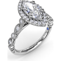 Marquise Engagement Ring Setting with Detailed Milgrain and Pavé Band - 0.29 Carat Total Side Stone Weight by Fana
