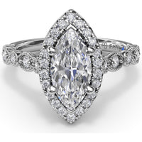 Marquise Engagement Ring Setting with Detailed Milgrain and Pavé Band - 0.29 Carat Total Side Stone Weight by Fana