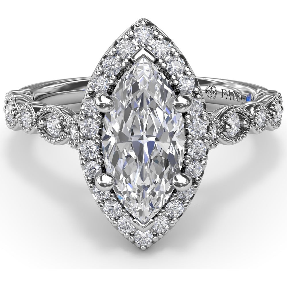 Marquise Engagement Ring Setting with Detailed Milgrain and Pavé Band - 0.29 Carat Total Side Stone Weight by Fana
