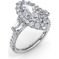 Marquise Engagement Ring Setting with Diamond Halo and Baguette Side Stones by Fana - 1.25 Carat Total Diamond Weight