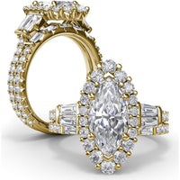 Marquise Engagement Ring Setting with Diamond Halo and Baguette Side Stones by Fana - 1.25 Carat Total Diamond Weight