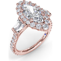 Marquise Engagement Ring Setting with Diamond Halo and Baguette Side Stones by Fana - 1.25 Carat Total Diamond Weight