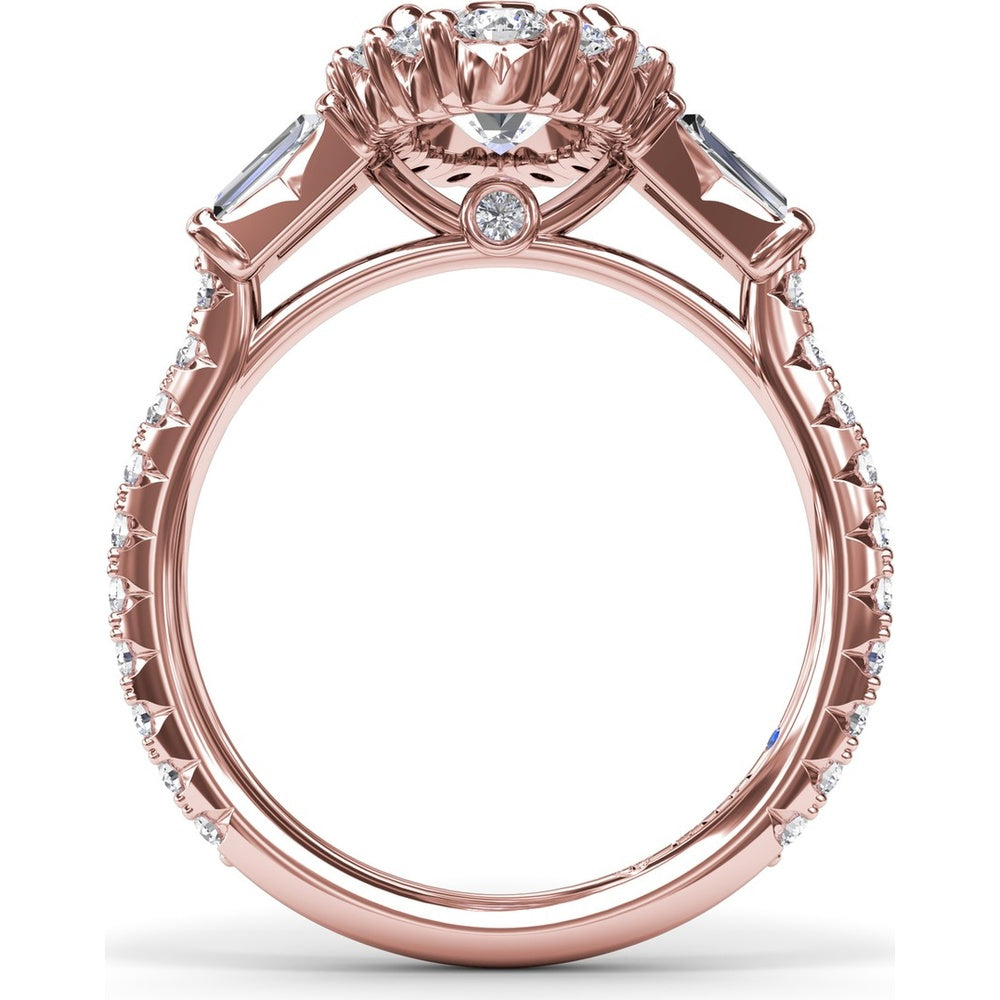 Marquise Engagement Ring Setting with Diamond Halo and Baguette Side Stones by Fana - 1.25 Carat Total Diamond Weight