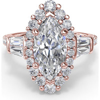 Marquise Engagement Ring Setting with Diamond Halo and Baguette Side Stones by Fana - 1.25 Carat Total Diamond Weight