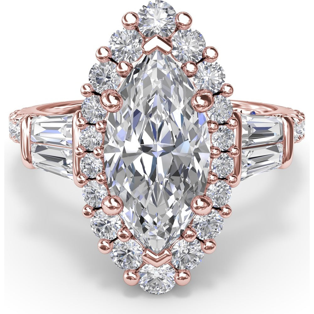 Marquise Engagement Ring Setting with Diamond Halo and Baguette Side Stones by Fana - 1.25 Carat Total Diamond Weight