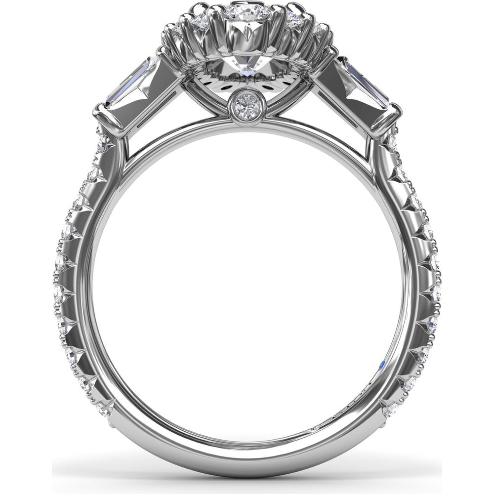Marquise Engagement Ring Setting with Diamond Halo and Baguette Side Stones by Fana - 1.25 Carat Total Diamond Weight